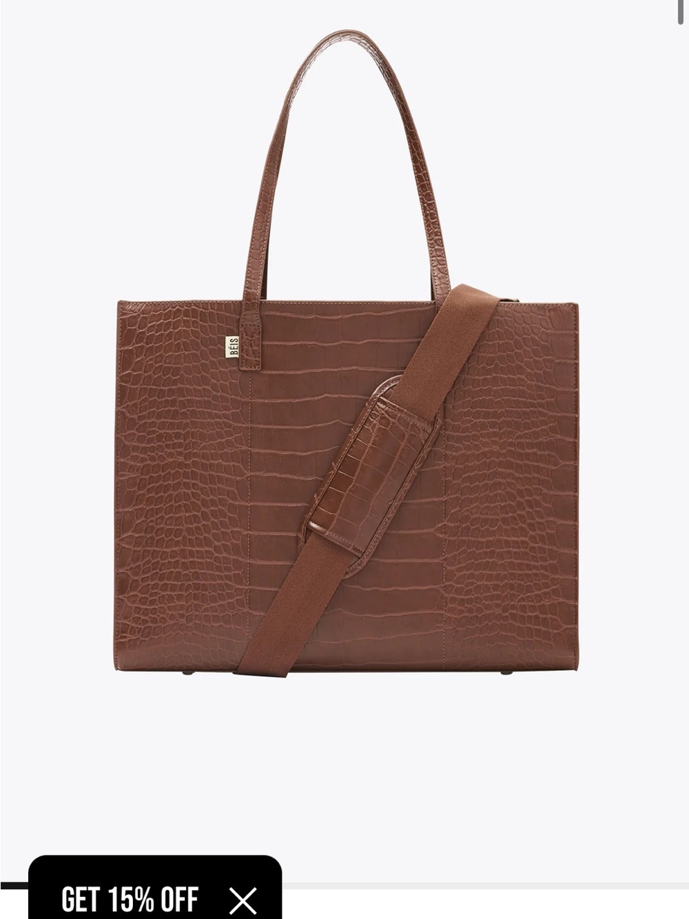 BEIS Croc-Embossed Tote in Chocolate Brown with Adjustable Strap